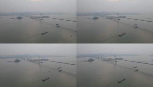 薄雾中的珠江口航拍高清在线视频素材下载
