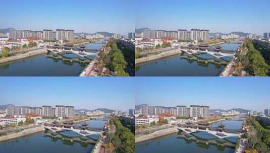 临安苕溪和现代城市风光高清在线视频素材下载