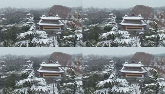 洛阳白马寺齐云塔寺院航拍雪景冬季高清在线视频素材下载