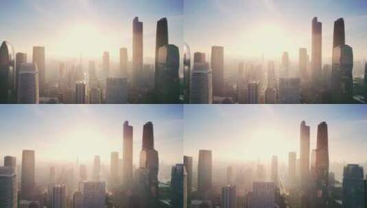航拍夕阳下广州市中心现代城市都市风光高清在线视频素材下载