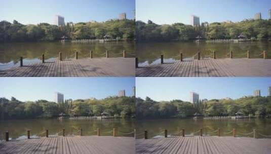 湖南衡阳平湖公园人行桥湖景自然风光高清在线视频素材下载