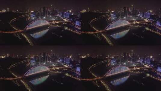武汉晴川桥夜景片段7低空近景推近俯拍高清在线视频素材下载