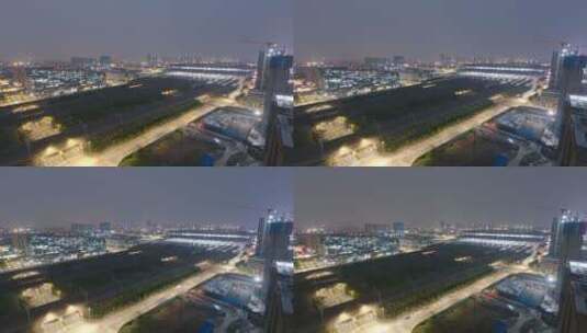 震撼全景交通素材南京南站高铁穿梭夜景延时高清在线视频素材下载