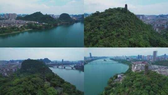 柳州景点蟠龙塔航拍高清在线视频素材下载