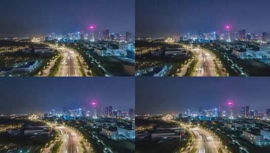 延时航拍夜晚江苏南通高架道路现代城市风光高清在线视频素材下载