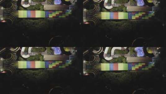 航拍上海松江玛雅水上乐园夜景灯光高清在线视频素材下载