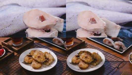 鳕鱼菜品制作高清在线视频素材下载