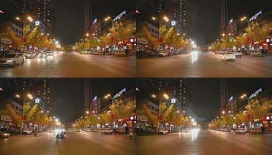 细雨夜晚 城市交通路口 车辆行人延时高清在线视频素材下载