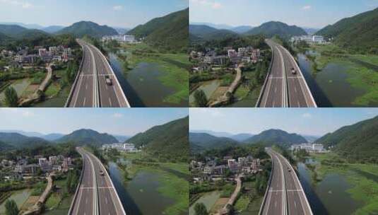 杭州建德新安江高速公路航拍高清在线视频素材下载