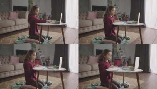 在家学习的女孩高清在线视频素材下载