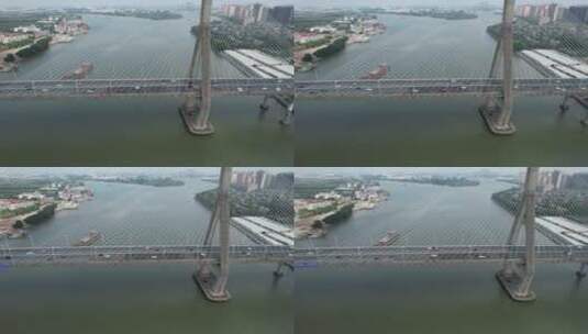 航拍广州番禺大桥交通车流高清在线视频素材下载