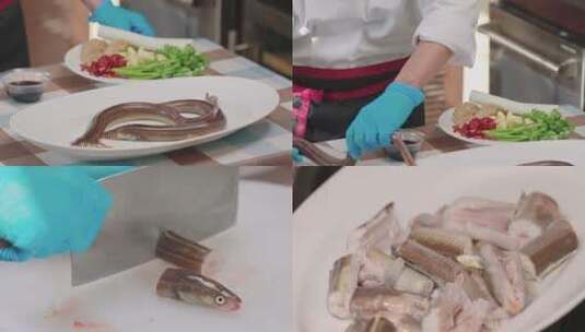 野生鳗鲡鱼制作前期加工高清在线视频素材下载