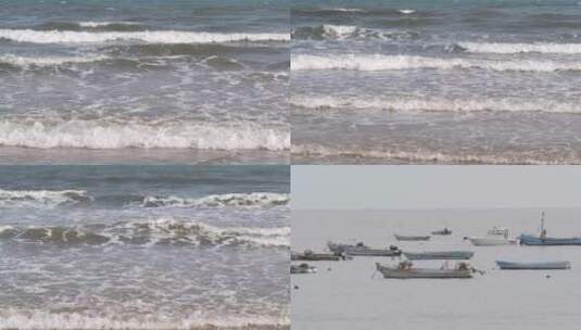 海浪 大海 浪涛 沙滩 涨潮 潮起潮落 渔船高清在线视频素材下载