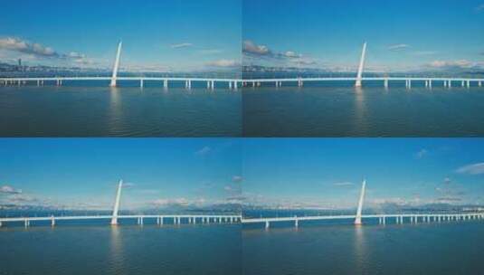 航拍深圳湾大桥环绕镜头高清在线视频素材下载