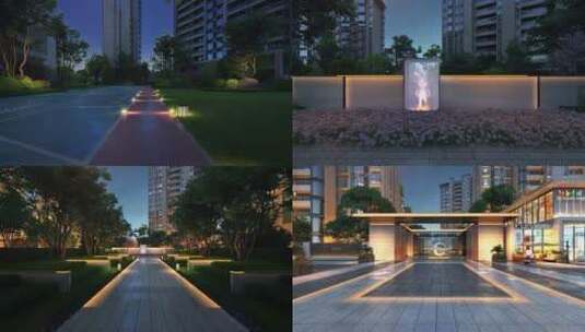 新中式小区大门景观三维动画高清在线视频素材下载