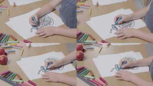 孩子绘画的特写镜头高清在线视频素材下载