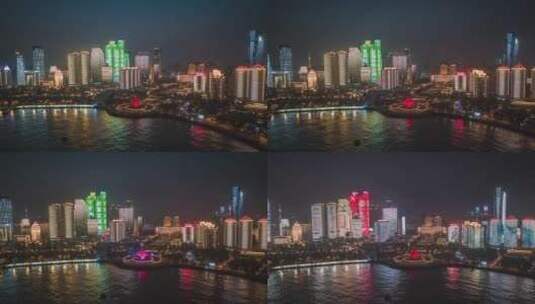 青岛城市夜景航拍高清在线视频素材下载