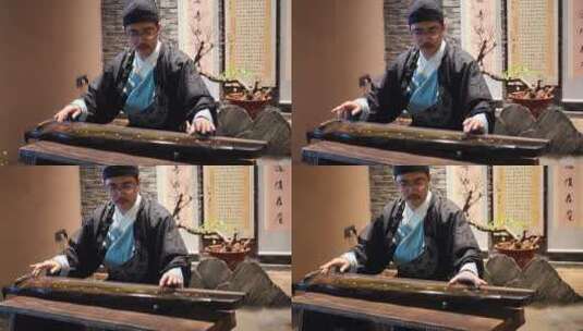 古装男弹奏古琴曲C0020高清在线视频素材下载