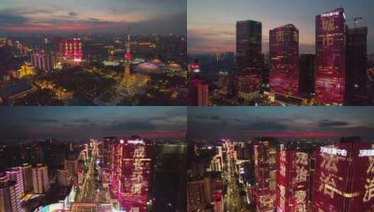 佛山禅城区中心城区季华五路夜景航拍高清在线视频素材下载