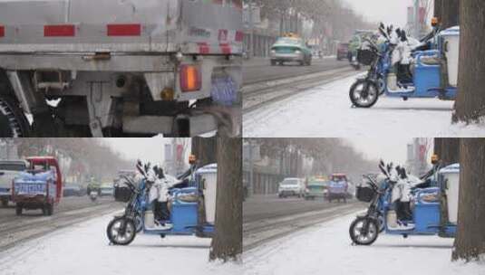 马路上的雪景高清在线视频素材下载