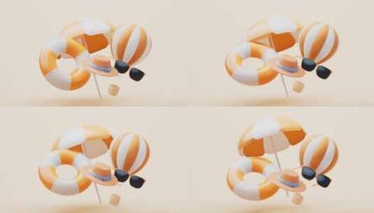夏日卡通休闲度假循环动画3D渲染高清在线视频素材下载
