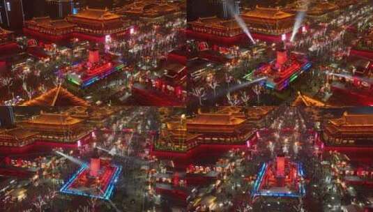 大唐不夜城全景夜景航拍高清在线视频素材下载