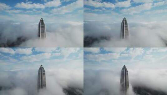 原创深圳平安金融中心低空平流云航拍素材高清在线视频素材下载