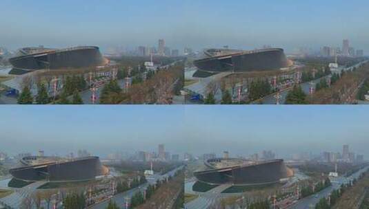 航拍陕西汉中天汉大剧院现代建筑城市风光高清在线视频素材下载