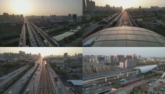 西安桃花潭地铁交通高速行驶日落余晖高清在线视频素材下载