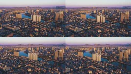 湖北省赤壁市城市航拍日出高清在线视频素材下载