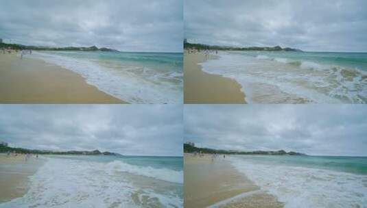 大海岸边海浪拍打沙滩 海边浪花高清在线视频素材下载