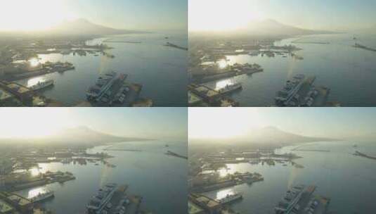 意大利那不勒斯湾上空的空中吊杆拍摄。日出高清在线视频素材下载