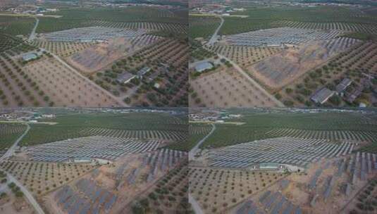 航拍大型太阳能电池板农场高清在线视频素材下载