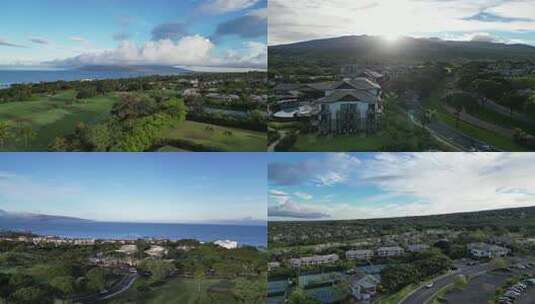 航拍毛伊岛海边度假酒店日出夏威夷度假旅行高清在线视频素材下载