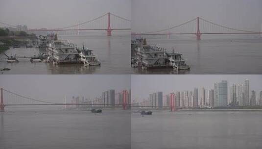 武汉长江畔清晨风光高清在线视频素材下载