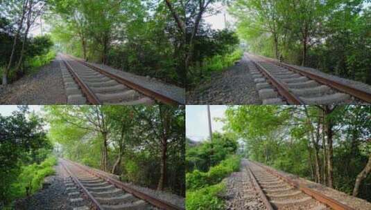 废弃铁路铁轨穿过树林高清在线视频素材下载