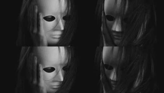 黑白光影面具女孩4K高清在线视频素材下载