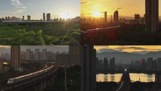 中国高铁夕阳朝阳急速前进高清在线视频素材下载