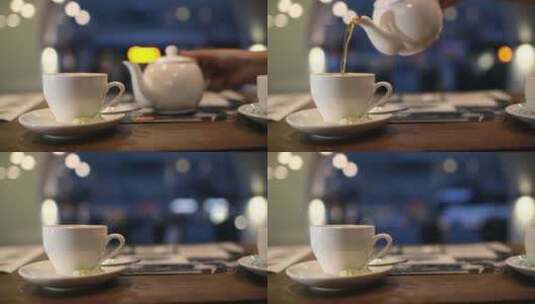 特写茶餐厅倒茶高清在线视频素材下载