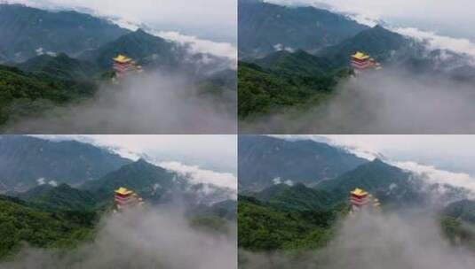 南五台山 钟南山 秦岭 云海 蓝天白云 穿云高清在线视频素材下载