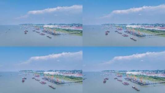 江西湖口长江岸线工业码头航拍延时高清在线视频素材下载