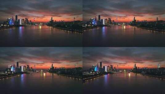 广州珠江灯光夜景晚霞航拍4K高清在线视频素材下载