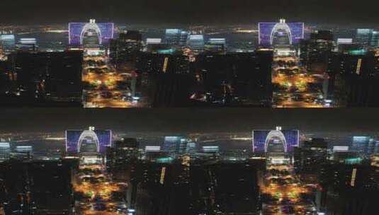 苏州城市夜景灯光竖屏航拍高清在线视频素材下载