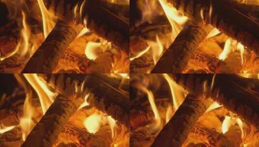 燃烧木柴火木炭火焰篝火堆高清在线视频素材下载