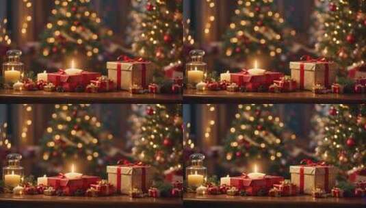 圣诞节礼盒蜡烛圣诞树高清在线视频素材下载