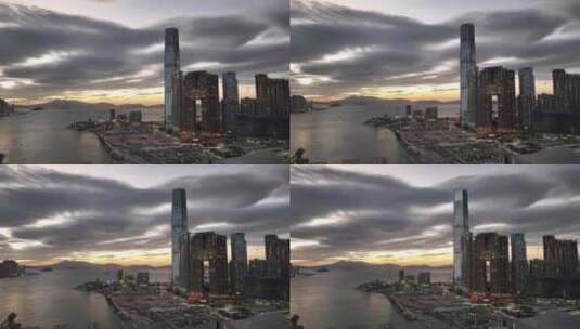 香港中港城傍晚晚霞航拍高清在线视频素材下载