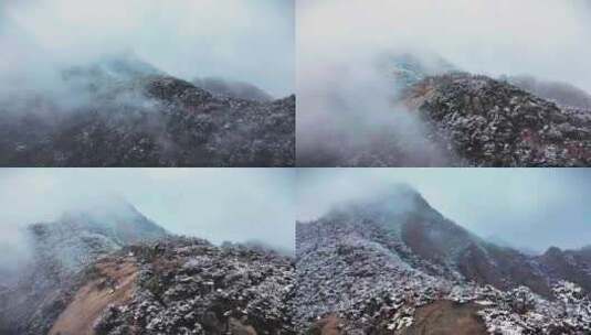 航拍山东省昆嵛山楚岘村后山云雾雪凇景观高清在线视频素材下载