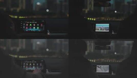 质感汽车车内多媒体触摸屏操作高清在线视频素材下载
