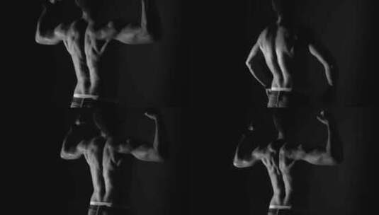 男子健身展示肌肉线条剪影高清在线视频素材下载