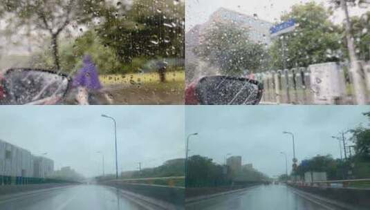 7孤独-雨水落在后视镜上-汽车行驶中高清在线视频素材下载